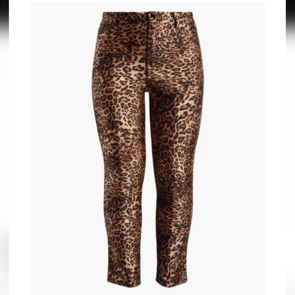 Good American Shine Straight Leg Good Waist  Leopard Print Pants Size 2/26 NWOT